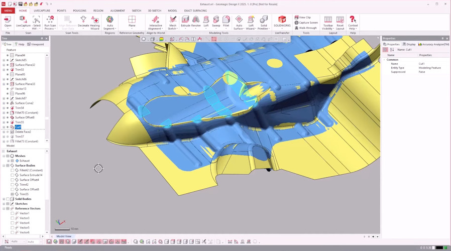 A 3d scanner shining structured blue light onto a metal gearbox
