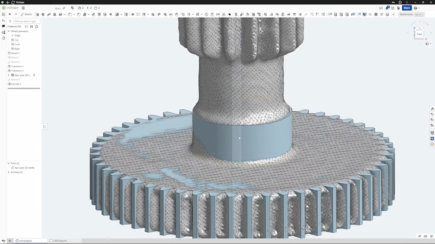 The beams of a green laser radiating out from a 3D scanner